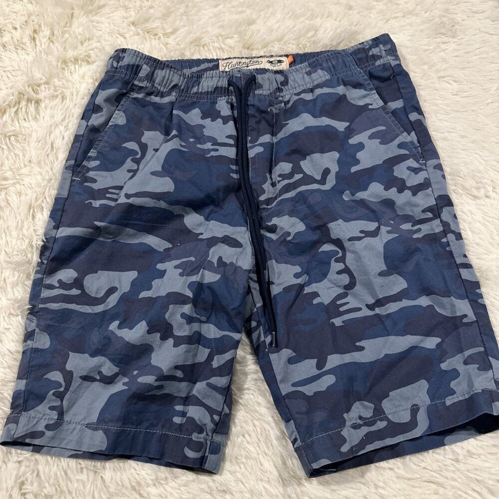 Huntington Beach Club mens blue camo pull on shorts Small drawstring cotton